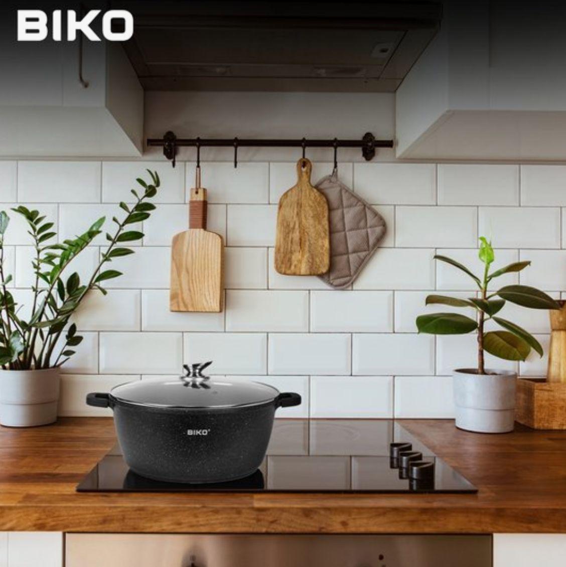 BIKO Braadpan 28cm – Luxe Diepe Pan met Glazen Deksel – Marmeren Coating & Hittebestendig