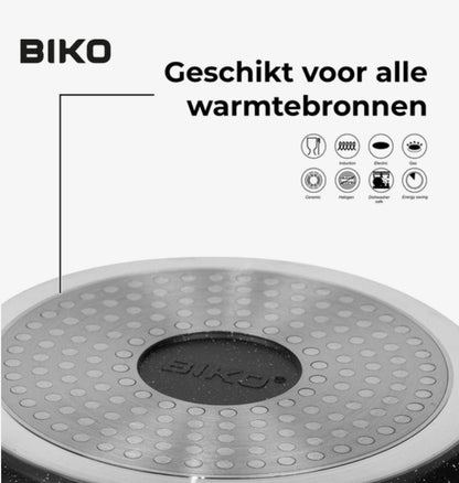 BIKO Braadpan 28cm – Luxe Diepe Pan met Glazen Deksel – Marmeren Coating & Hittebestendig