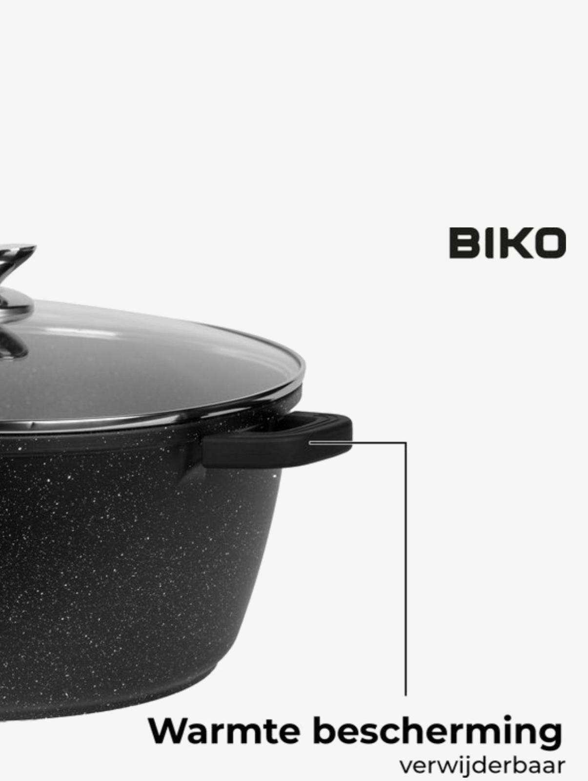 BIKO Braadpan 28cm – Luxe Diepe Pan met Glazen Deksel – Marmeren Coating & Hittebestendig