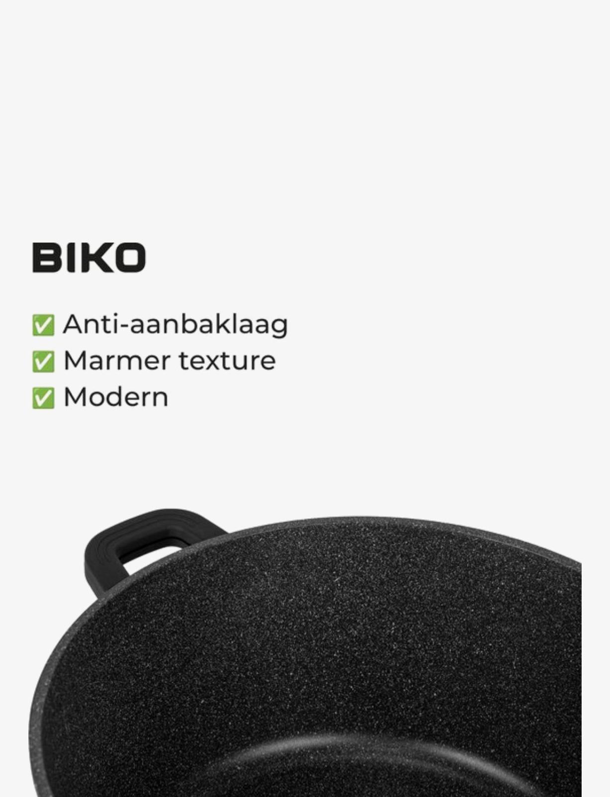 BIKO Braadpan 28cm – Luxe Diepe Pan met Glazen Deksel – Marmeren Coating & Hittebestendig