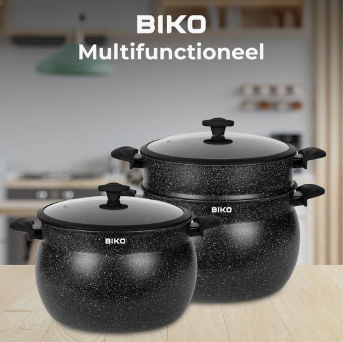 BIKO 12L  3-in-1 Stoompan – Luxe Couscous Pan met Glazen Deksel  – Marmeren Coating & Geschikt voor Alle Warmtebronnen