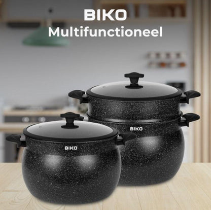 BIKO 12L  3-in-1 Stoompan – Luxe Couscous Pan met Glazen Deksel  – Marmeren Coating & Geschikt voor Alle Warmtebronnen