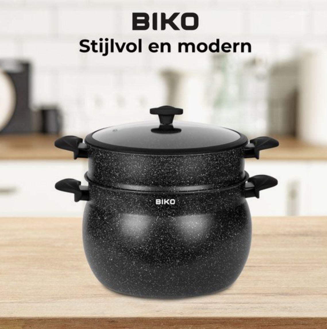 BIKO 12L  3-in-1 Stoompan – Luxe Couscous Pan met Glazen Deksel  – Marmeren Coating & Geschikt voor Alle Warmtebronnen
