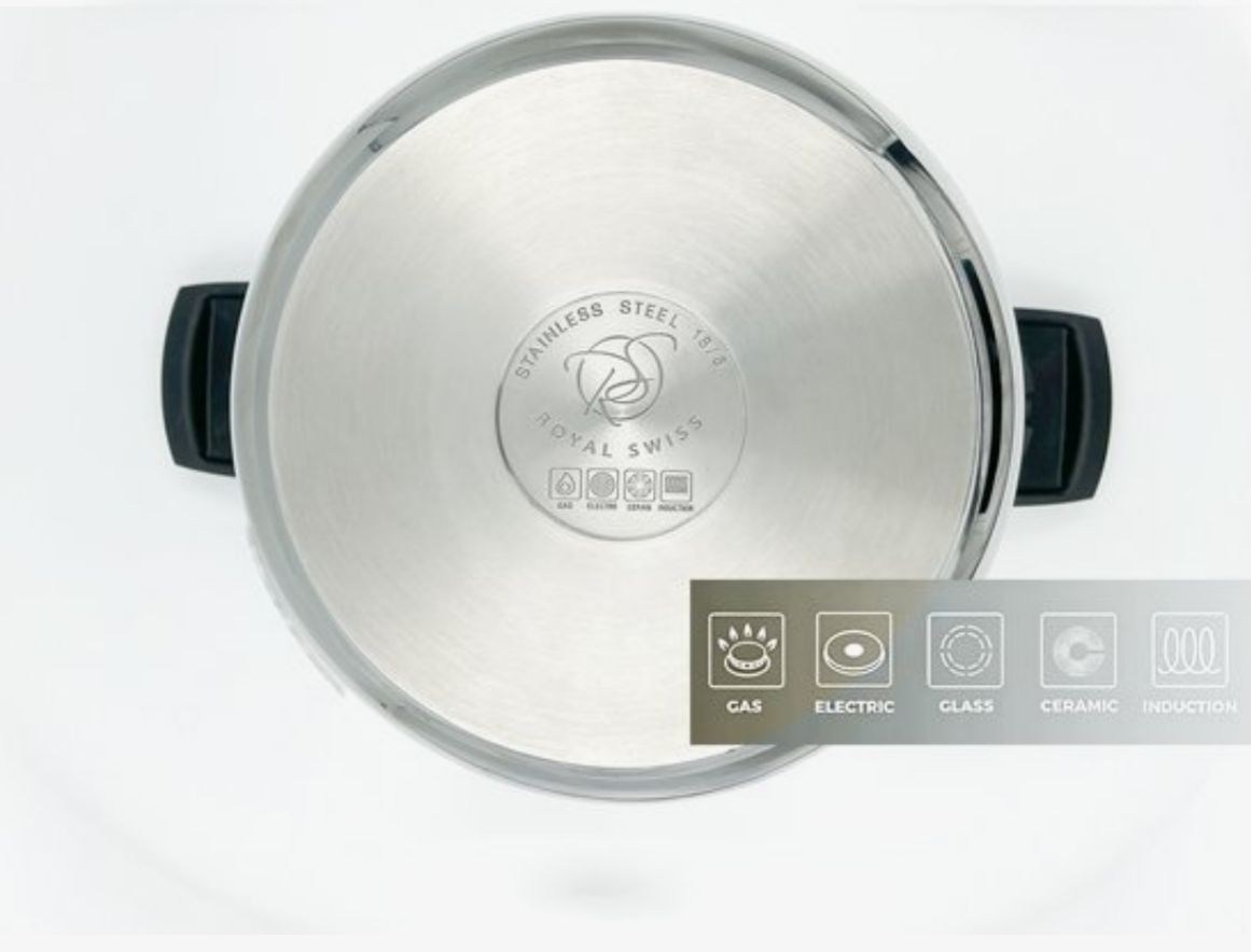 Royal Swiss Snelkookpan Met couscousier – RVS | Inductie Geschikt | Verkrijgbaar in 4L, 6L, 8L & 10L – Snel en Gezond Koken